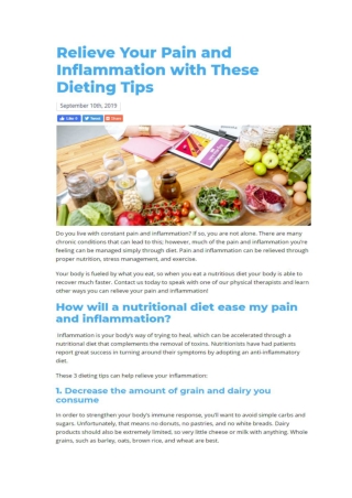 Relieve Your Pain and Inflammation with These Dieting Tips !