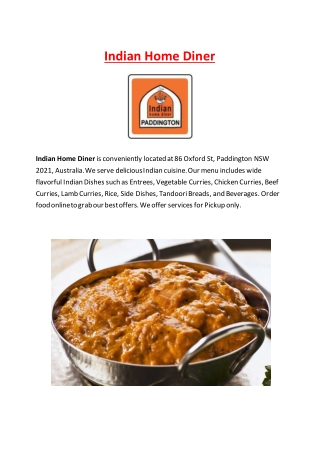 Indian Home Diner Paddington takeaway, NSW - 5% Off