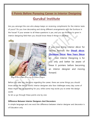 6 Points Before Pursuing Career in Interior Designing | Gurukul Institute