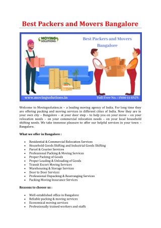 Best Packers and Movers Bangalore