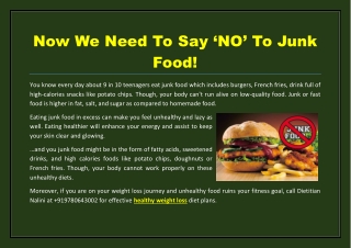 Now We Need To Say ‘NO’ To Junk Food!