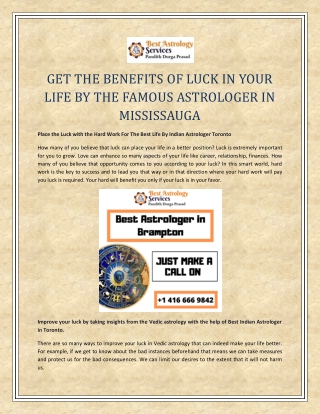 GET THE BENEFITS OF LUCK IN YOUR LIFE BY THE FAMOUS ASTROLOGER IN MISSISSAUGA