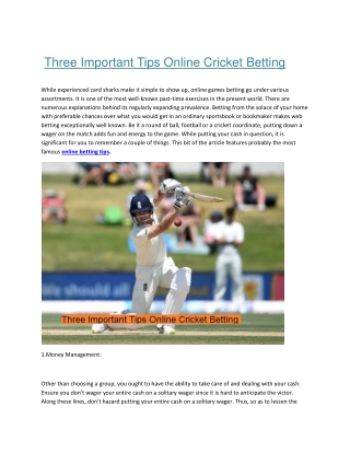 Three Important Tips Online Cricket Betting