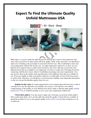 Expect To Find the Ultimate Quality Unfold Mattresses USA