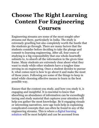 Choose The Right Learning Content For Engineering Courses