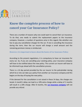 Know the complete process of how to cancel your Car Insurance Policy?
