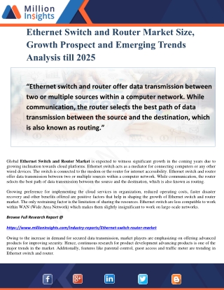 Ethernet Switch and Router Market Size, Growth Prospect and Emerging Trends Analysis till 2025