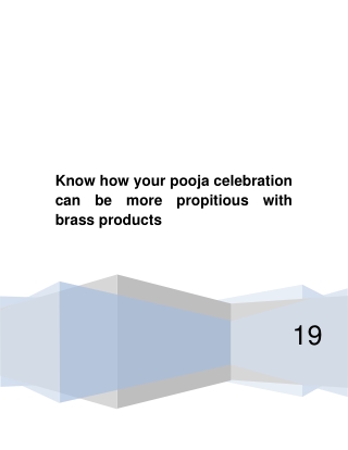 Know how your pooja celebration can be more propitious with brass products