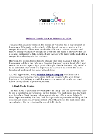 Website Trends You Can Witness in 2020