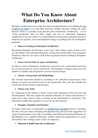 What Do You Know About Enterprise Architecture?