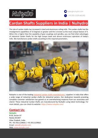 Cardan Shafts Suppliers in India