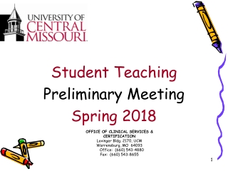 Student Teaching Preliminary Meeting Spring 2018