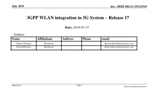 3GPP WLAN integration in 5G System – Release 17