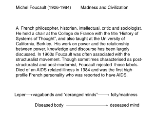 Michel Foucault (1926-1984)        Madness and Civilization