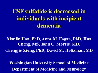 CSF sulfatide is decreased in individuals with incipient dementia