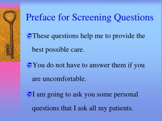 Preface for Screening Questions