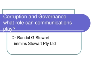 Corruption and Governance – what role can communications play?