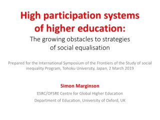 Simon Marginson ESRC/OFSRE Centre for Global Higher Education