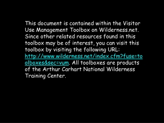 Measuring Wilderness Recreation Use: Counts &amp; Visit/Visitor Characteristics