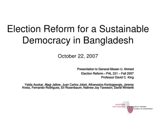 Election Reform for a Sustainable Democracy in Bangladesh