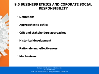 9.0 BUSINESS ETHICS AND COPORATE SOCIAL RESPONSIBILITY