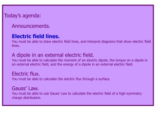 Today’s agenda: Announcements. Electric field lines.