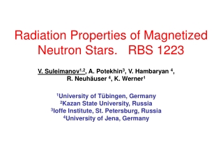 Radiation Properties of Magnetized  Neutron Stars.   RBS 1223