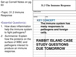 Set up Cornell Notes on pg. 63 Topic: 31.3 Immune Response Essential Question(s) :