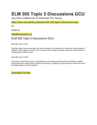 ELM 305 Topic 5 Discussions GCU