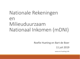 Nationale Rekeningen en  Milieuduurzaam Nationaal Inkomen (mDNI)