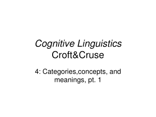 Cognitive Linguistics  Croft&amp;Cruse