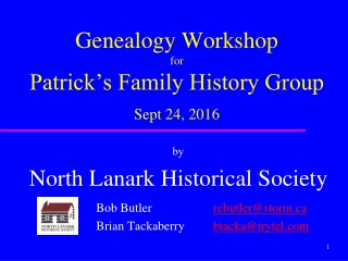 Genealogy Workshop for Patrick’s Family History Group Sept 24, 2016