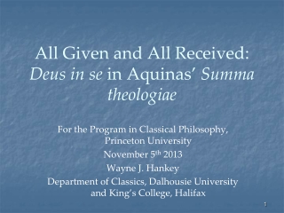 All Given and All Received:  Deus in se  in Aquinas’  Summa theologiae