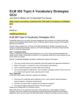 ELM 305 Topic 6 Vocabulary Strategies GCU