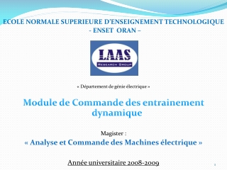 ECOLE  NORMALE SUPERIEURE D’ENSEIGNEMENT  TECHNOLOGIQUE -  ENSET  ORAN  –