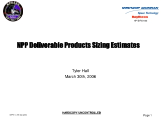 NPP Deliverable Products Sizing Estimates