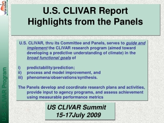 U.S. CLIVAR Report Highlights from the Panels