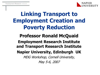 Linking Transport to Employment Creation and Poverty Reduction