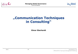 „Communication Techniques  in Consulting“ Elmar Eberhardt