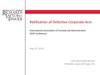 Ratification of Defective Corporate Acts International Association of Commercial Administrators