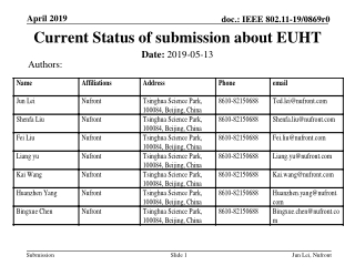 Current Status of submission about EUHT