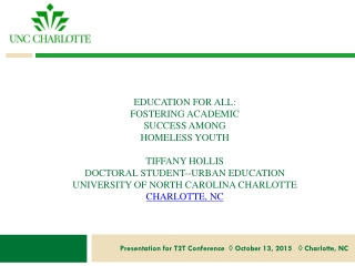 Presentation for T2T Conference  ◊ October 13, 2015   ◊ Charlotte, NC