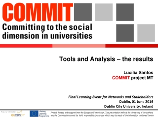 Tools and Analysis – the results Lucília Santos COMMIT  project MT