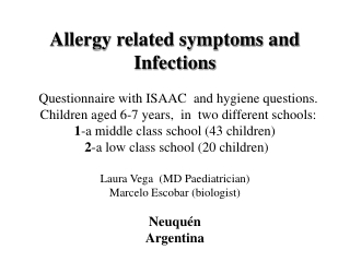 Allergy related symptoms and Infections   Questionnaire with ISAAC  and hygiene questions.