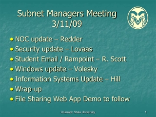 Subnet Managers Meeting 3/11/09