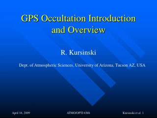 GPS Occultation Introduction and Overview