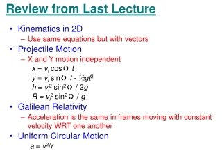 Review from Last Lecture