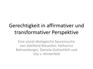 Gerechtigkeit in affirmativer und transformativer Perspektive