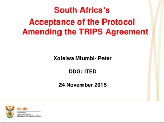 South Africa ’ s  Acceptance of the Protocol Amending the TRIPS Agreement