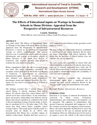 The Effects of Educational inputs on Wastage in Secondary Schools in Meme Division Appraisal from the Perspective of Inf